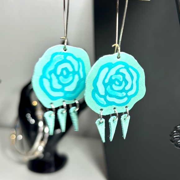 Rose Blue Dangle Earrings - Picture 2 of 4